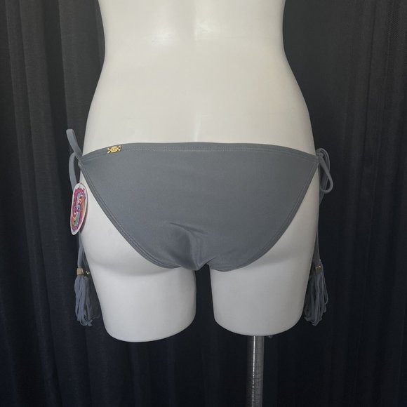 Kandy Wrapper Bikini Bottoms Grey Ties Side Tassel String Bathing Suit New Med - Picture 10 of 12